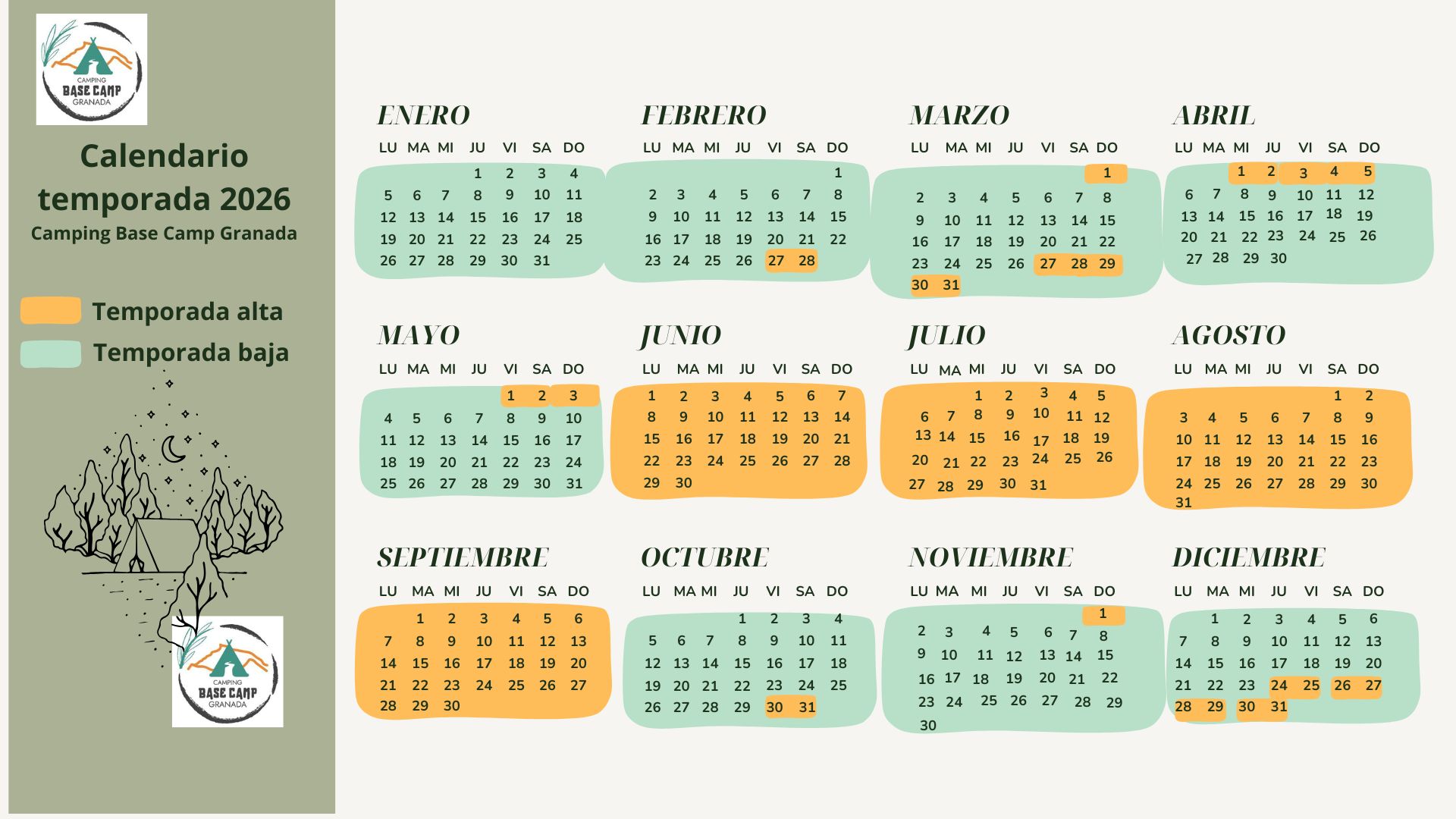 Calendario de temporada 2026